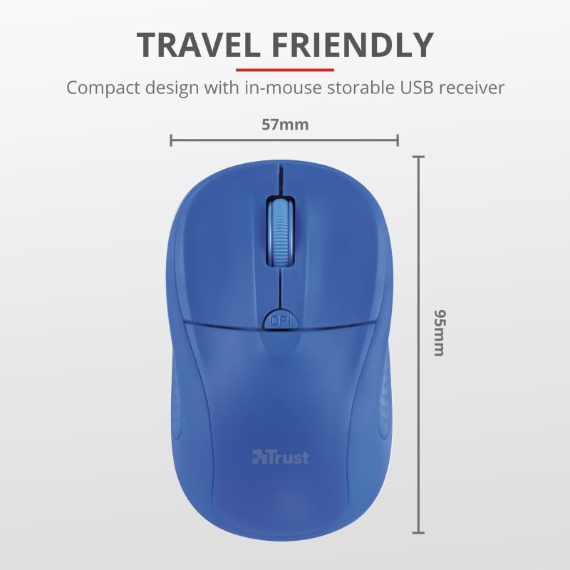 Trust Primo - Ratón Inalámbrico Azul, Óptico 1600 dpi, Micro Receptor USB, Ambidiestro Trust Primo - Ratón Inalámbrico Azul, Óptico 1600 dpi, Micro Receptor USB, Ambidiestro